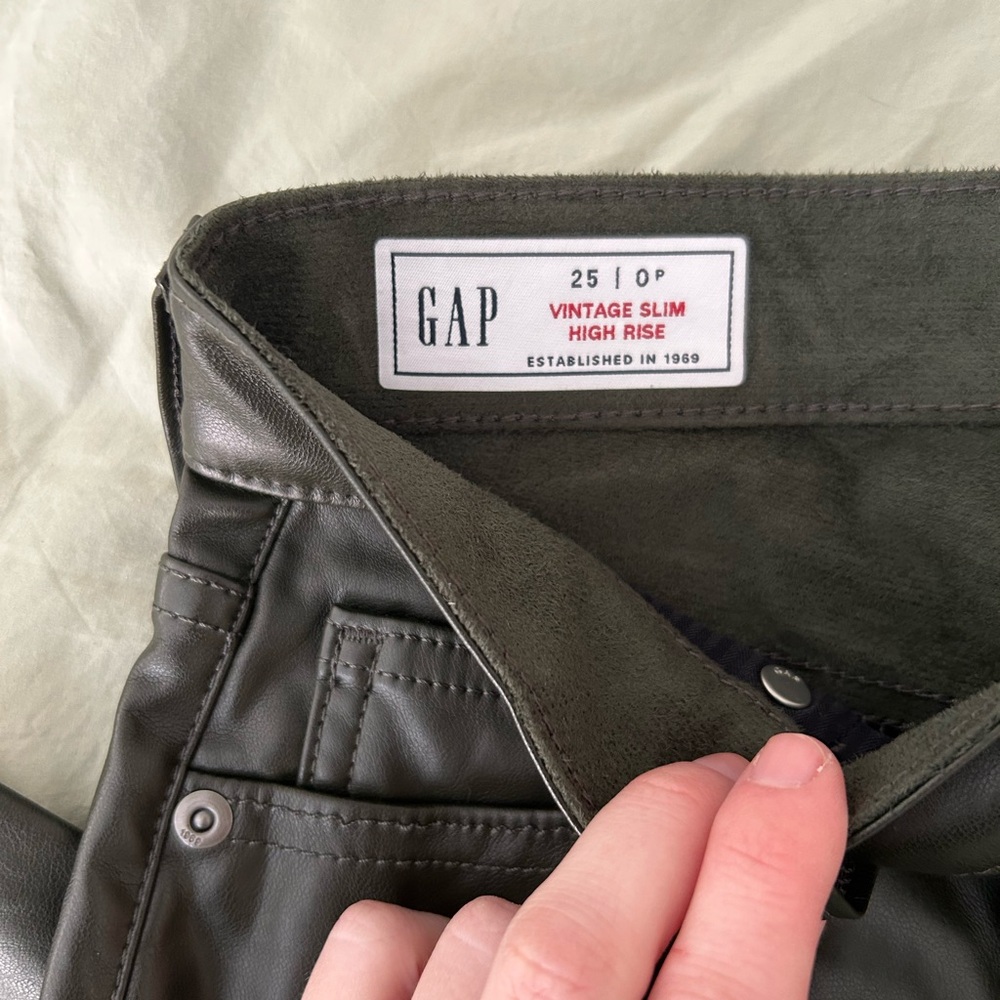 GAP Dark Olive Leather Pants - Picture 3 of 8